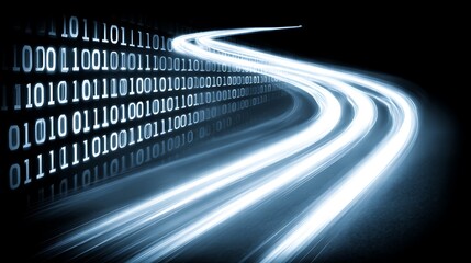 Fototapeta premium Sreaming data, binary data moving on a digital road - Digital Code road concept - 3d illustration
