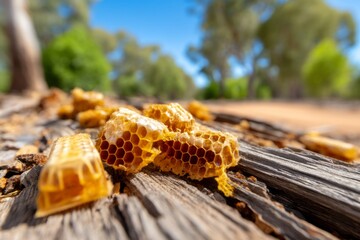 Fototapeta premium Broken Honeycomb Cells Under a Bright Sky in Drought-Stricken Land