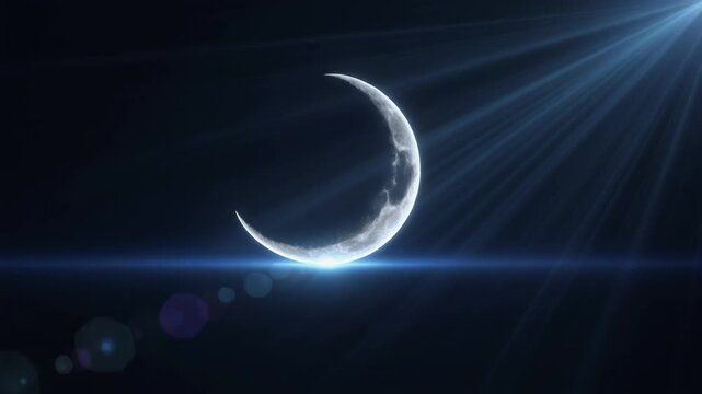 Floating Crescent Moon Symbol on Dark , Crescent Moon on Soft Gradient Night , Minimal Crescent Moon in Calm Night Sky Background