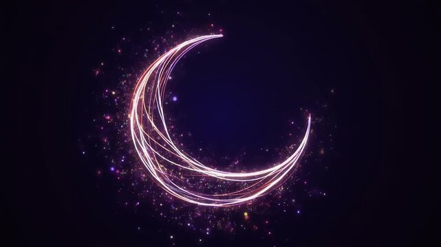 Floating Crescent Moon Symbol on Dark , Crescent Moon on Soft Gradient Night , Minimal Crescent Moon in Calm Night Sky Background