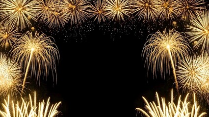 A stunning display of golden fireworks illuminating the night sky, perfect for celebrations and festive occasions