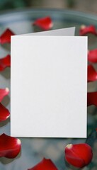 Luxury Romantic Valentine Background Featuring Textured Paper, Rose Petals, and Reflections