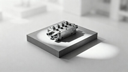 Precision Metal Component on Display with Soft Lighting and Neutral Background