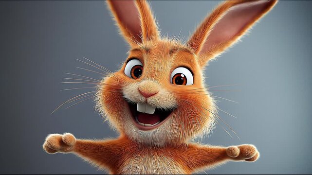 Portrait of a quirky and adorable orange rabbit with a happy smiling expression. Created with generative AI