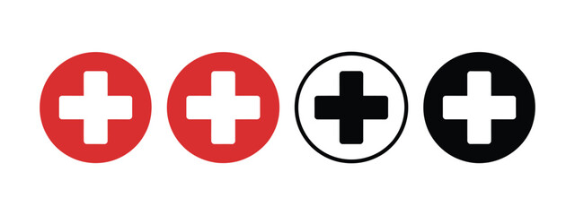 Obraz premium Red cross icon set, healthcare and medical sign, first aid abstract vector illustration.