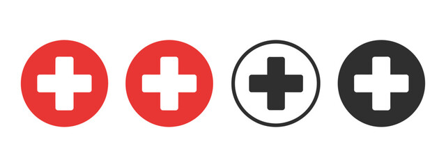 Obraz premium Red cross icon set, healthcare and medical sign, first aid abstract vector illustration.