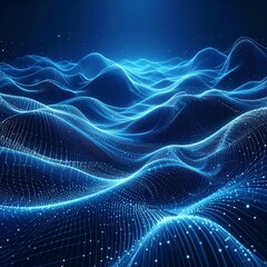 Fototapeta premium A dark blue abstract landscape with glowing blue waves and lines