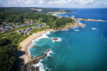 Fototapeta premium Aerial view of the Tanesashi Coast in Hachinohe City, Aomori Prefecture, Japan.