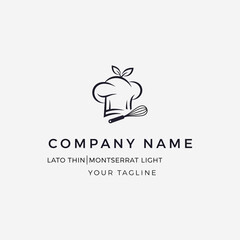 Fototapeta premium Chef hat and whisk with leaves logo design.