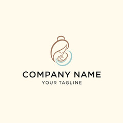 Fototapeta premium Mother holding baby logo design simple line art.