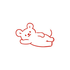 Simple red outline of a lying cat on white background