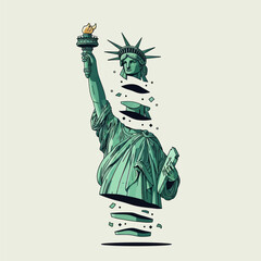 Statue of Liberty Fragmented Pixel Art Illustration © din