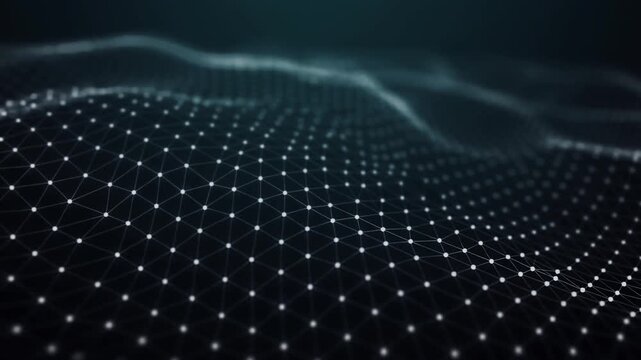 Abstract Digital Network Mesh Wave of Connected Nodes on Dark Background Motion Background