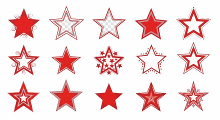 Collection of festive red star design elements for holiday celebrations and decorations