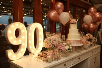 Elegant Celebration of Milestone Birthday with Cakes and Flowers