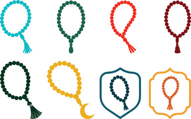 Islamic prayer beads tasbih vector icon set in multiple colors for Ramadan and Muslim worship
