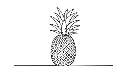 One continuous line illustration of an Pineapple fruit, isolated on white background.