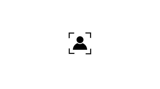 Simple black icon depicting a person centered within a camera frame.
