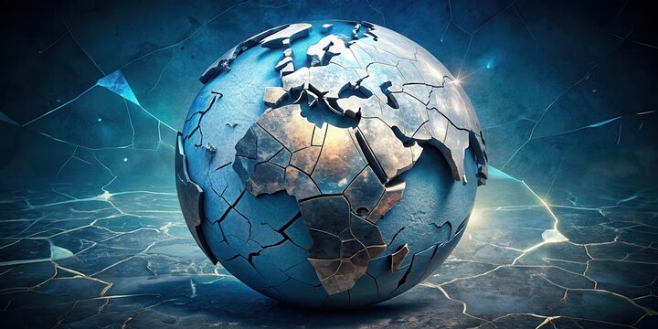 A Fragmented World A Gloomily Rendered Sphere Depicting a Cracked and Shattered Planet on a Fissured Surface