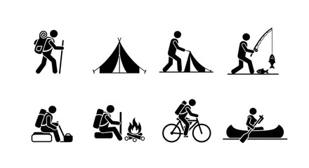 Collection of Outdoor Activity Icons and Symbols.
