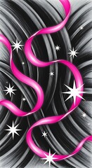 Radiant pink ribbon dances across a backdrop of textured brushstrokes