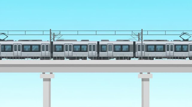 Modern Electric Train Moving on Bridge Animation