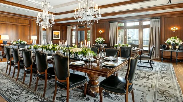 Elegant Formal Dining Room Setup with Floral Centerpieces and Candle Decor for Special Occasions