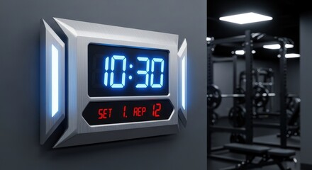 Digital Clock Displaying Time in a Modern Gym Setting.
