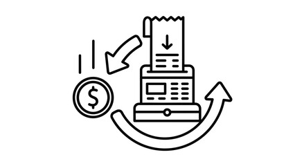 Cash Register and Coin with Arrows Icon - Financial Transaction Concept