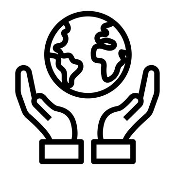 Line icon of human hands cupping the earth globe