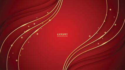 Red Luxury Background With Lines Golden waves and Glitter Effect. Elegant style vector design