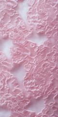 Obraz premium Soft Pink Lace Fabric with a Delicate Floral Pattern on a White Background. Isolated Clipart Transparent Background