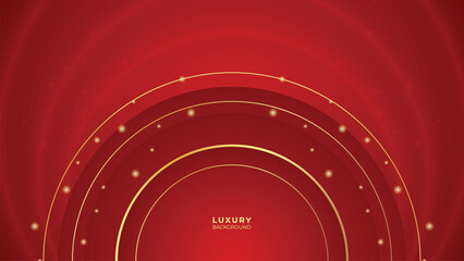 Red Luxury Background With Lines Golden Circle and Glitter Effect. Elegant style vector design