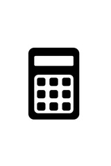 Simple black silhouette of a calculator.  A basic, outlined graphic of a calculator, against a completely black background.  