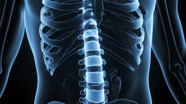 Xray human spine and ribs with medical.
