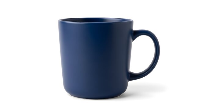Modern matte navy blue ceramic mug, perfect for coffee, tea, or hot beverages, isolated on white background.