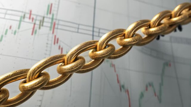 Gold Chain Symbolizes Supply Chain in Financial Markets Analyzing Fluctuating Graphs and Market Symbols for Strategic Insights