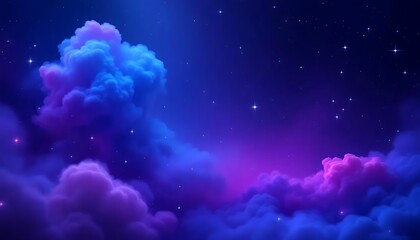 Fototapeta premium Dreamy purple and blue clouds create a stunning, magical, celestial nightscape with twinkling stars