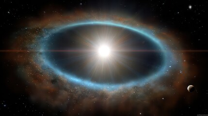 Obraz premium Abstract Nebula Galaxy Formation with Blue Ring and Bright Center Star in Outer Space