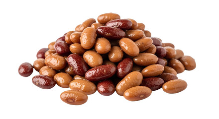 Obraz premium A pile of healthy cooked mixed beans, featuring glossy light brown and reddish legumes. A versatile protein source for culinary dishes, isolated on a white background