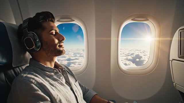 Happy family playing cards on airplane, enjoying flight above clouds