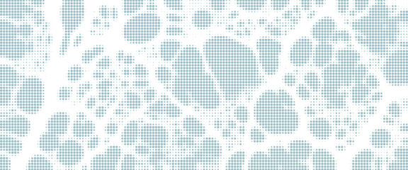Halftone overlay resembling water waves. White dot texture on blue background. Vector banner for design and creative projects.