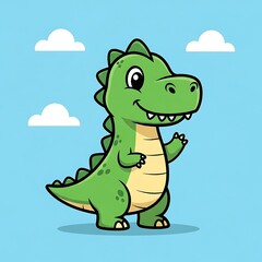 Obraz premium Cartoon Green Dinosaur Character Standing.