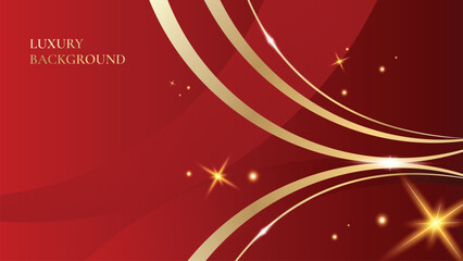 Red Luxury Background With Lines Golden waves and Glitter Effect. Elegant style vector design