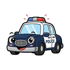 Cartoon Police Car with Lights Flashing.