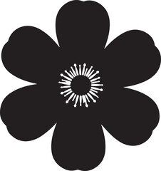 Black silhouette of a five petal flower with a detailed white center
