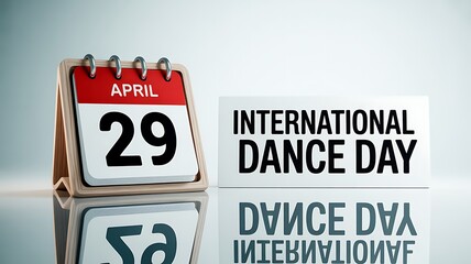 Fototapeta premium Celebrating international dance day on april 29, highlighted by a calendar and sign on a reflective surface.