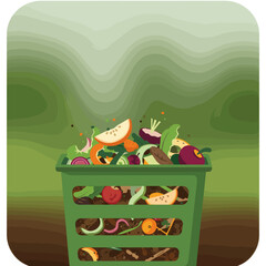 Colorful assortment of discarded vegetables in a green composting environment