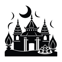 Fototapeta premium Maha Shivratri Temple Silhouette Vector 