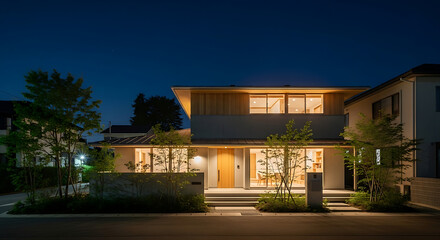Fototapeta premium Japanese House Exterior at Night